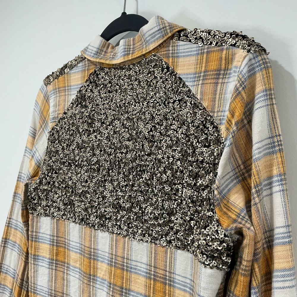 Free People Yellow Plaid Sequin Button Down Shirt - Picture 6 of 9